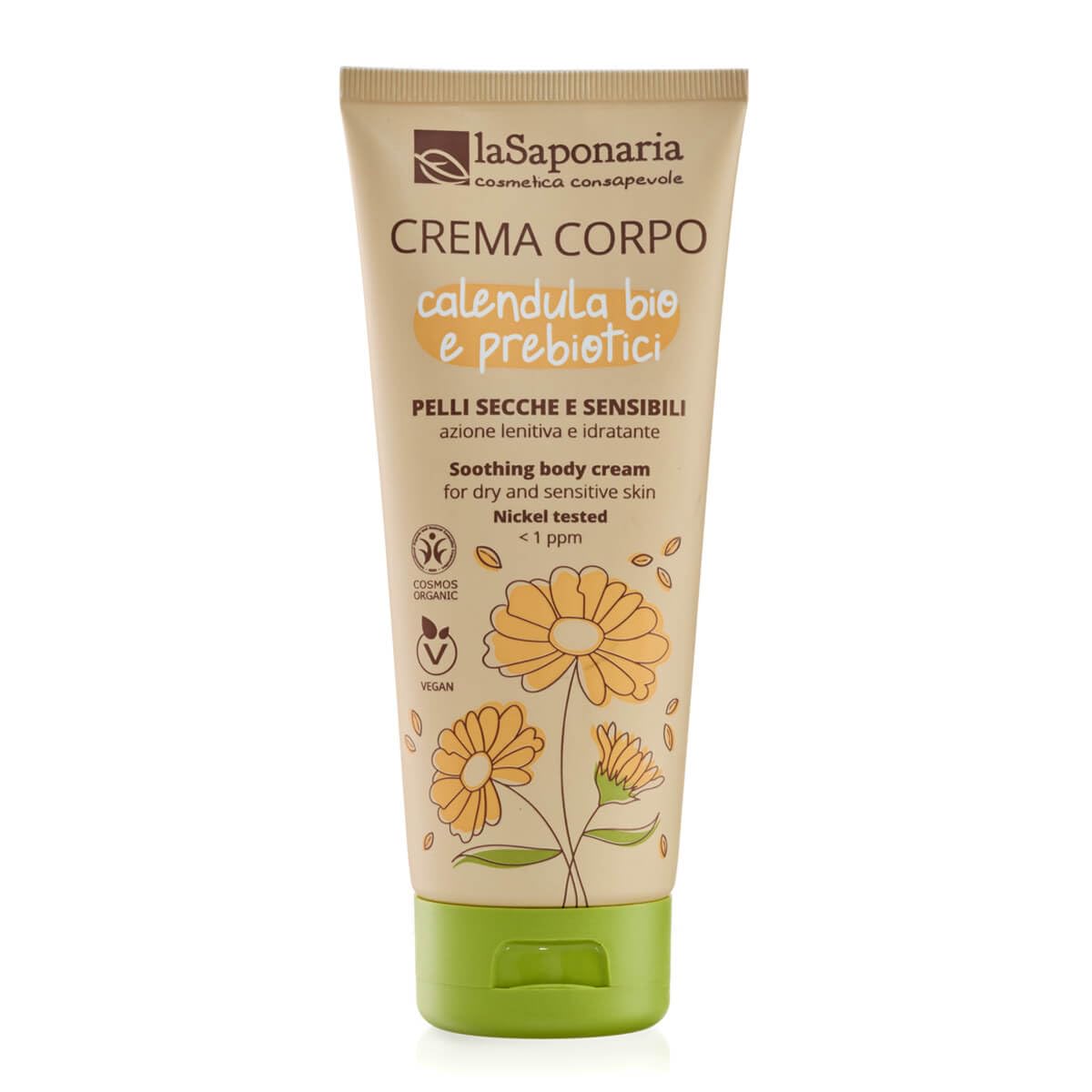 La Saponaria | Crema Corpo Bio per Pelli Secche e Sensibili, Calendula Bio & Prebiotici, Idratante e Lenitiva – Dermatologicamente Testata, Formula Delicata, 200 ml