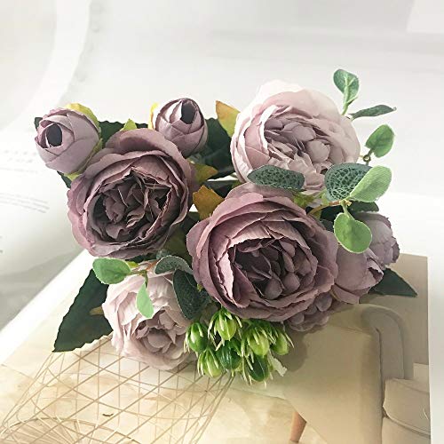 Fleurs artificielles 1 Bouquet 9 Têtes Fleurs Artificielles Pivoine Thé Rose Automne Soie Fausses Fleurs pour Bricolage Salon Maison Jardin Décoration De Mariage Cover