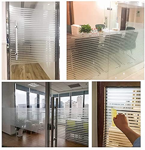 Image of HOME13 Window Film Stripe Frosted, Decorative Static Cling Window Film Window Clings Privacy Non-Adhesive Frosted Glass Film for Living Home (Vinyl, 24x240)