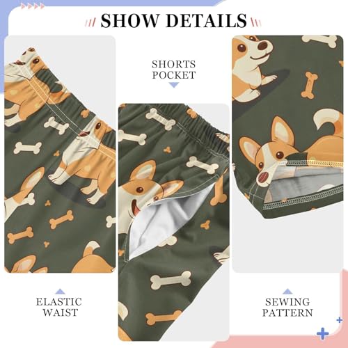 Pajama Pants Sleep Pants Soft Elastic Waist Pajama Lounge Pants Cute Corgi Bones for 6-14 Years Old4