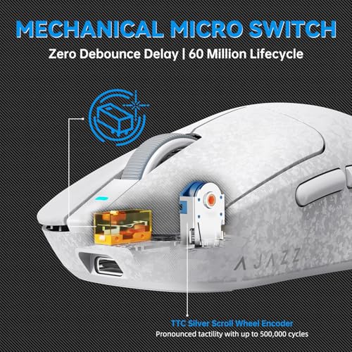 Image of A.JAZZ Ajazz AJ199 Wireless Gaming Mouse Ultra-Lightweight 55g Tri-Mode Connection 24000 DPI PAW3311 Sensor Carbon Fiber Shell 500mAh Battery 1K Polling Rate Durable & Anti-Slip Design White