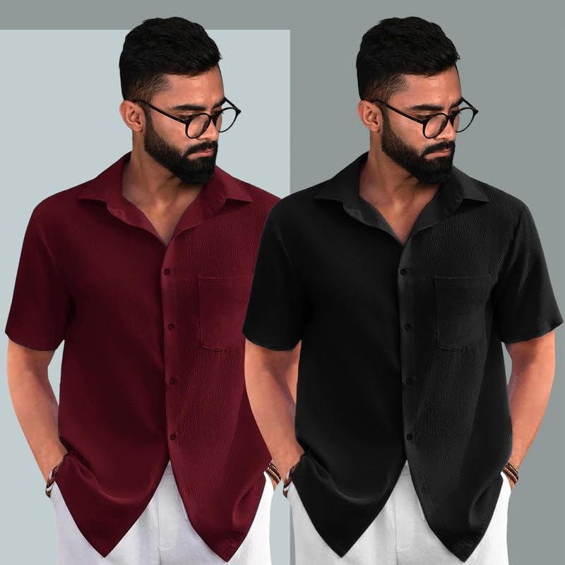 Image of Tee Projekt Textured Shirts for Men l Short Sleeve Shirt l Regular Fit Summer Shirts (Pack of 2)