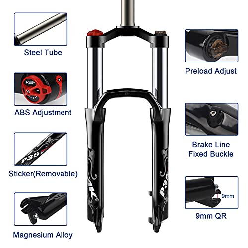 Lsrryd 20 Inch Bike Fat Fork 4.0" Tire Oil Suspension Fork 1-1/8" Disc Brake Bicycle Qr 9Mm Travel 100Mm Manual Lock Snow Beach Xc Mtb Bicycle Accessories Hl 2400G (Color : Black) #TOP2