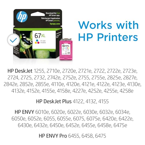 hp 67xl tri-color high-yield ink cartridge for hp printers  works with printer series deskjet 1255 2700 4100 envy 6000 6400  eligible for instant ink  3ym58an