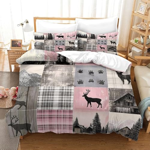 Parure de lit cabane rustique 140x200 avec housse de couette microfibre imprimée 3D