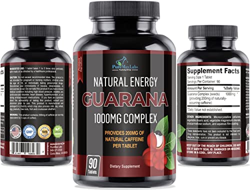 Natural Energy Guarana 1000Mg - Provides 200Mg Of Herbal Caffeine (2 Cups Coffee), Antioxidants, Boost Mental Focus, Natural Caffeine Tablets, 90 Tablets #TOP4