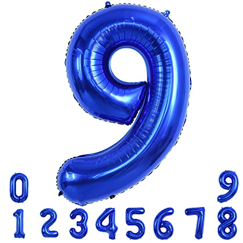 Image of TONIFUL 40 Inch Navy Blue Number 9 Balloons Large Foil 9th Birthday Decor | Deep Blue 9 Balloon Number Nine for 9th 29th 39th 90th Birthday 9 Year Anniversary, Blue Decorations for Men Boys
