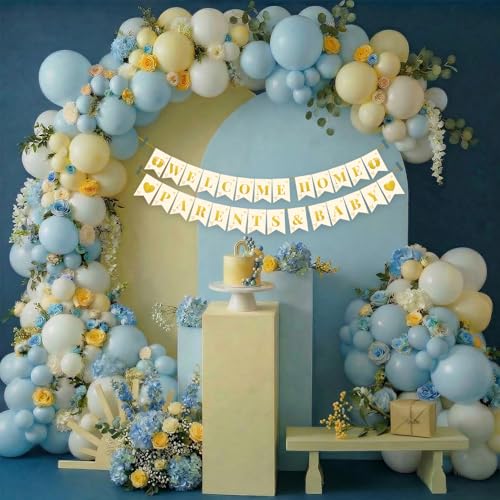 Image of Party Propz Baby Boy Welcome Home Decoration Kit - 32 Pcs Welcome Home Parents & Baby Banner Set with Pastel Balloons, Cradle Ceremony Decoration Items, It's a Boy Decoration (Cardstock, Latex)