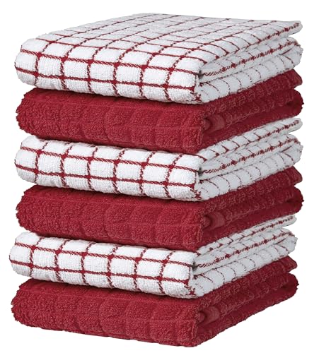 Image of Bumble Kitchen Towels (6 Pack) | 16 inch x 28 inch | 100% Cotton Dish Towels for Kitchen | 380 GSM | Soft, Highly Absorbent & Durable Dish Towels with Hanging Loop | Red