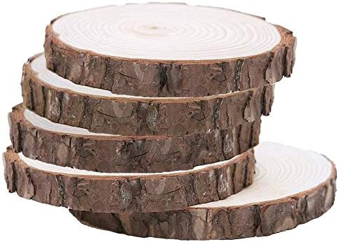 5pcs 5"-6" Unfinished Natural Wood Slices Circles with Tree Bark Log Discs for DIY Craft Woodburning Christmas Rustic Wedding Ornaments