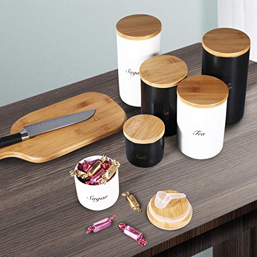 Yangbaga Black Canisters Sets For Kitchen-Set Of 3 Kitchen Canisters For Countertop With Airtight Bamboo Lids/Spoons/Stickers,Ceramic Kitchen Storage Containers For Large Flour,Suger,Coffee（42/30/9Oz） #TOP5