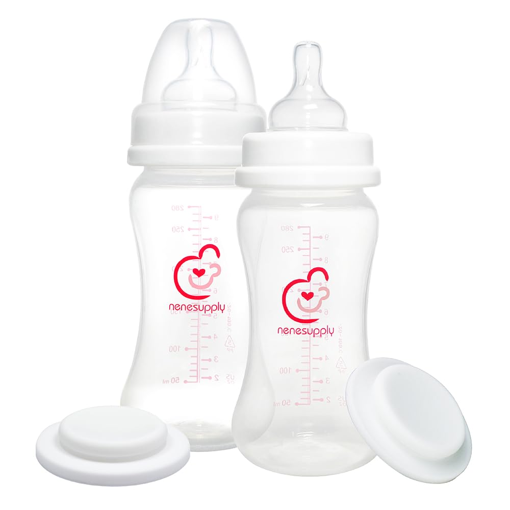 Nenesupply Feeding and Storage Bottles Collection for Spectra S1 S2 Motif Luna Breast Pumps 2 pc 9oz 280ml with Sealing Disc Anti Colic Feeding
