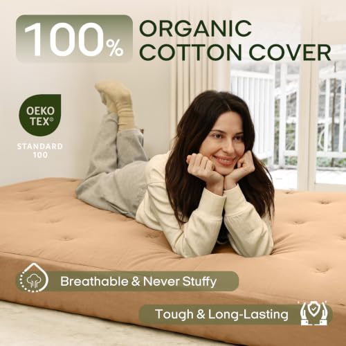 Image of ZonLi Japanese Floor Futon Mattress Full Size 75 inchx 54 inch, 100% Cotton Cover 6'' Thicken Tatami Mattress, Foldable Sleeping Pad, Portable Dormitory Tatami Mat, Roll Up Floor Lounger Bed for Adult