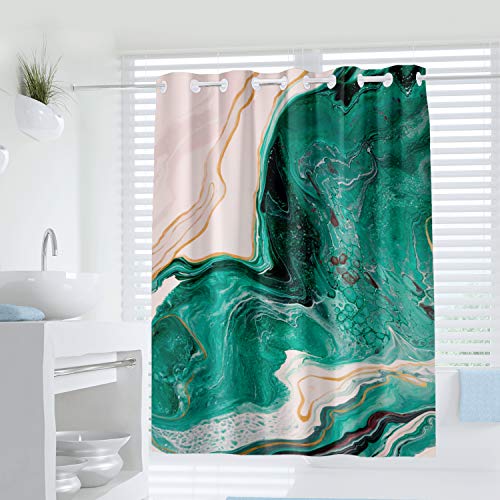 MuaToo Abstract Art Hookless Shower Curtain,Marble Texture Pattern Print Curtain for Bathroom Decor,Waterproof