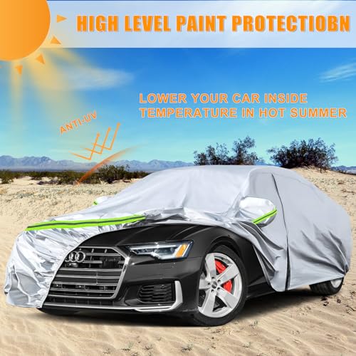 Image of Waterproof Car Covers Replace for 2004-2025 Audi A6 /S6, 6 Layers Silver All Weather Custom-fit Car Cover with Zipper Door & Windproof Bands for Snow Rain Dust Hail Protection