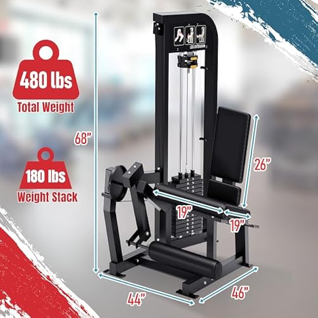 Leg Extension Machine with 180 lb Weight Stack ¨C Heavy-Duty Commercial Grade Lower Body Home Gym Equipment ¨C Adjustable for Comfort ¨C Strengthens Quads, Builds Knee Stability & Muscle Tone