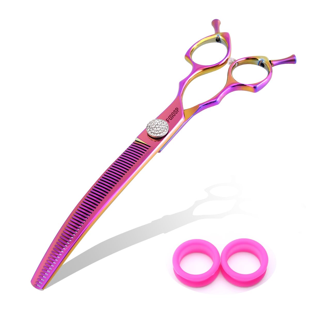 Professional Curved Thinning Shears Dog Grooming Scissors 7.5'' Rainbow Curved Thinner Scissors for Grooming Large Dogs Pet 56 Teeth Japan 440C(Curved Thinner,Rose Red)