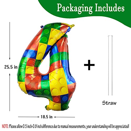 Image of 32 Inch Building Block Number 4 Balloons Large Big Helium Foil Mylar Balloon for Girls Boys Birthday Party Decoration Supplies