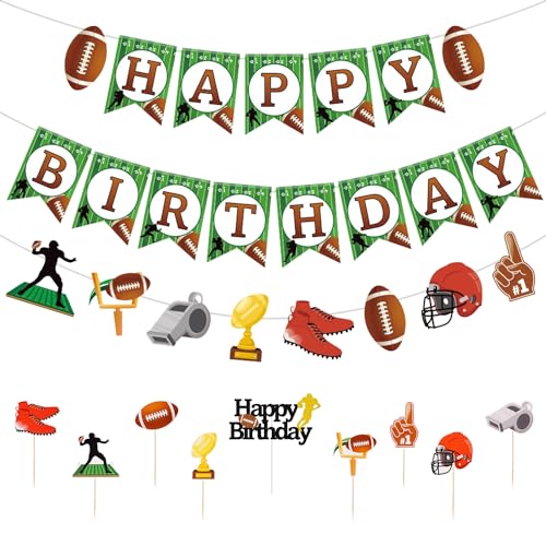 Décorations de Fête de Rugby, Comprenant des Bannière de Joyeux Anniversaire de Rugby Décorations Gâteau Décorations d'Anniversaire Rugby pour le Sport les Enfants les Adultes Fêtes Prénatales