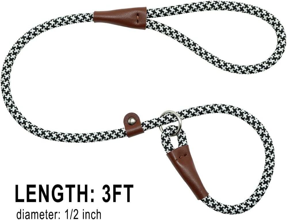 20FT Long Slip Lead Dog Leash Black + 3FT Slip Lead Dog Leash