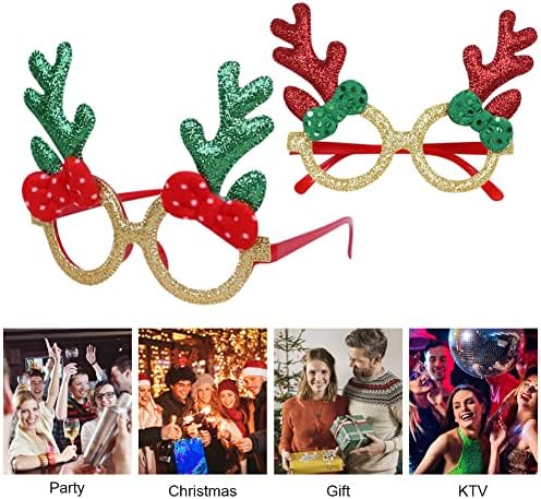 NANEEZOO Christmas Party Glasses - 4PCS Xmas Glitter Elk Glasses Frames Christmas Novelty Fancy Dress Glasses Creative Eyewear for Christmas Party Decoration Costume Holiday Favors Kids & Adults (6)