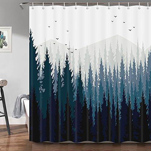 ZIXCOS Rustic Scenery Shower Curtain, Black Forest Fog Bird Mountain, Polyester Fabric Waterproof Shower Curtain Bathroom, 69X70in, Shower Curtains Hooks Included …