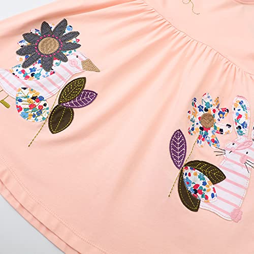 Vestido de manga curta para meninas e crianças pequenas borboleta e apliques florais de desenho anim