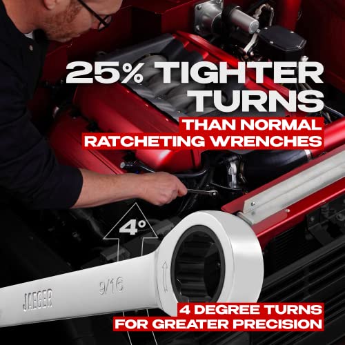 Image of Jaeger 9 /16 Inch Ratcheting Wrench with Upgraded 4 Ratcheting Precision and Hardened, Polished Steel for Projects with Tight Spaces