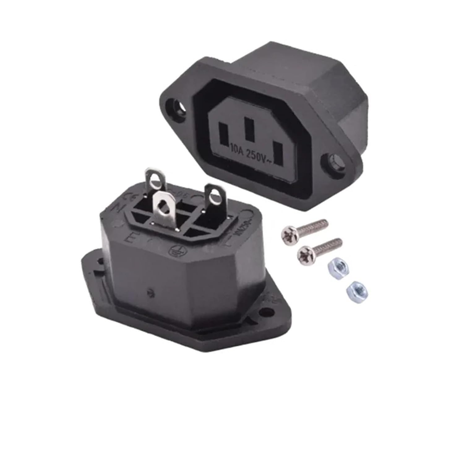 AC-04F Socket AC 250V10A Cable Connector LEC 320 C14 Inlet Socket AC-06 Connector(AC-04F Iron Pins,5PCS)