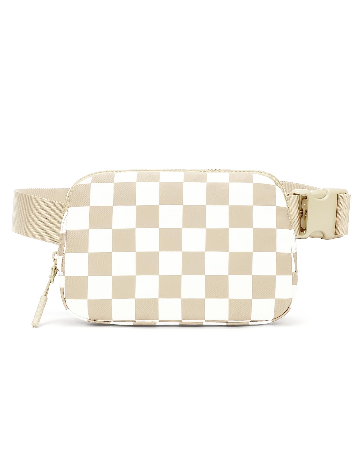 MEISEY Checkered Fanny Pack Nylon Everywhere Belt Bag for Women,Water Repellent Waist Packs (Checkered Belt Bag-Beige)
