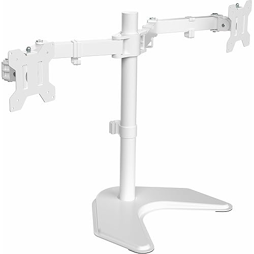 VIVO Dual LED LCD Monitor Mount, Free-Standing Desk Stand for 2 Screens up to 27 Inch, Fully Adjustable Arms with Max VESA 100x100mm, Extra Large Base, White, STAND-V002FW