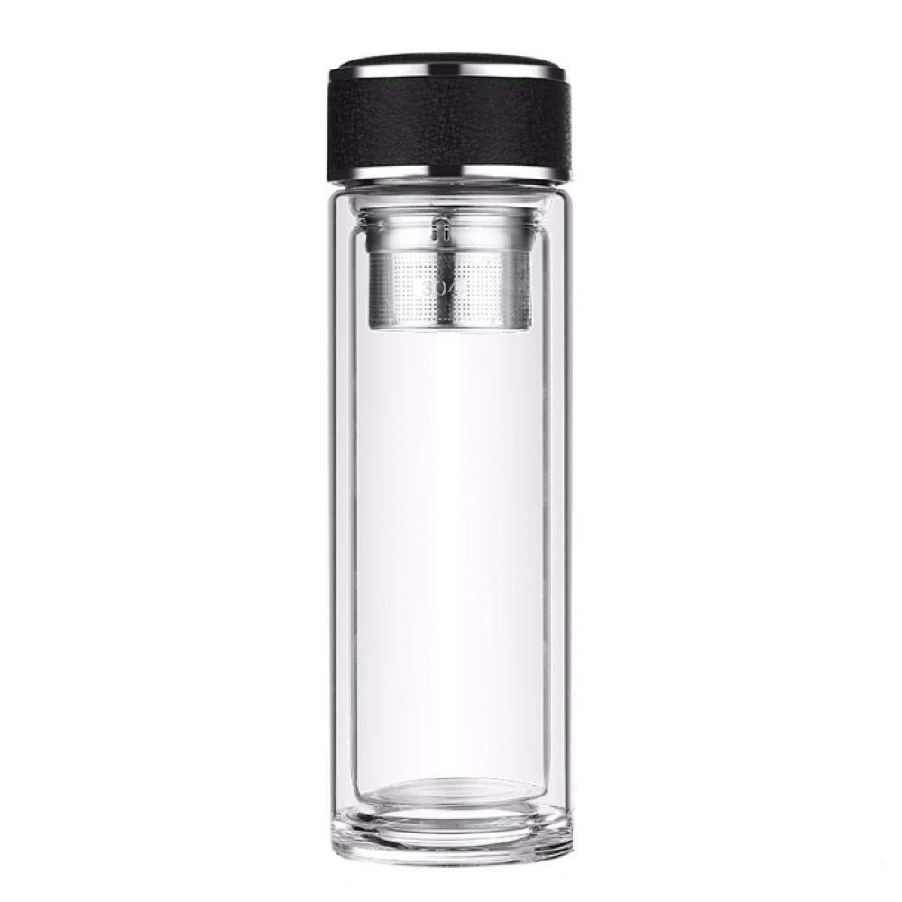 Botella infusora de agua de vidrio de borosilicato de doble pared portátil con tapa de filtro de acero inoxidable para campamento al aire libre separación de té