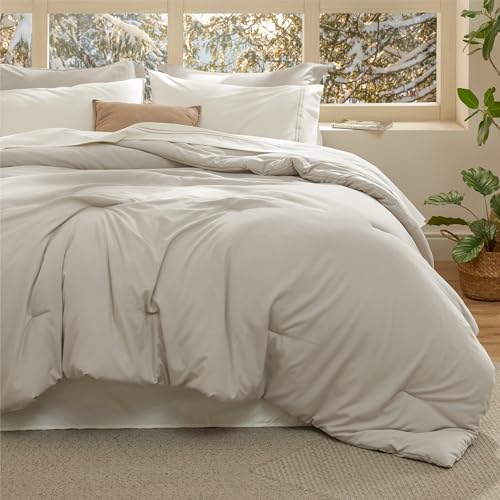 Image of Bedsure Bed in a Bag Queen Size 7 Pieces - 100% Cotton Sheet and Polyester Bedding Comforter Sets, Soft Linen Bed Set with Down Alternative Comforter, Cotton Sheets, Pillowcases & Shams