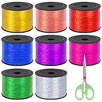 Keadic 9 Pack 8 Farbe Curling Ribbon Sortiment Set mit Cutter, 800 Yards Laser Ballon String Geschenkverpackung Curly Ribbon (Champagner, Gold, Grün, Silber, Blau, Rot, Rose, Lila)
