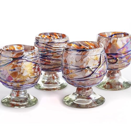 MEXTEQUIL - Auténticos vasos de chupito soplados a mano de tequila mexicano – Juego de 4 – 2 onzas – Mini chupitos de vidrio – Base pesada – Coñac (Explosión de llama azul)
