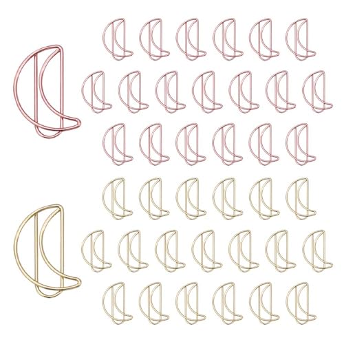 OWLFAVO 40pcs Moon Shape Paper Clips with Clear Box, Rose Gold and Yellow Gold, Funny Cute Paperclips Bookmarks Planner Clips for Fun Office Supplies School Gifts Wedding Decoration