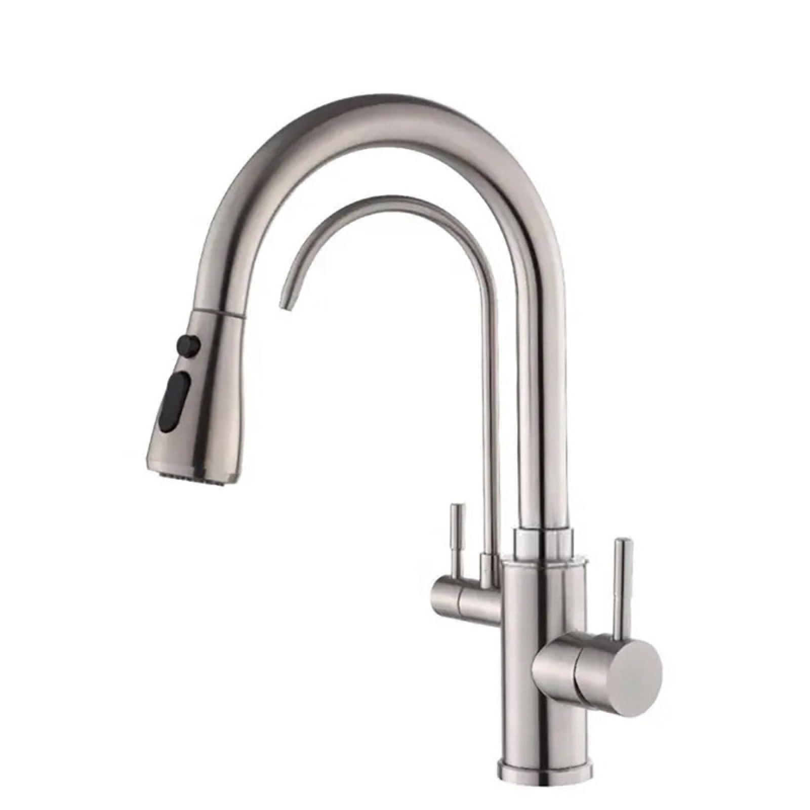 Fanjubei Brushed Silver Raised Body Kitchen Pull-Out Hot And Cold Drinking Water Stainless Steel Rotary Faucet