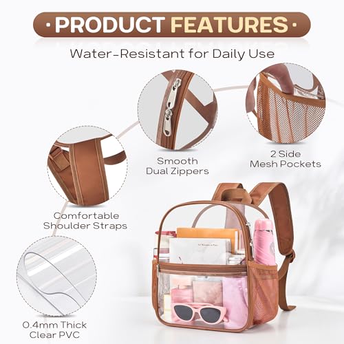 Image of Oraben Clear Backpack Stadium Approved, 12 x 6 x 11 in, Small Transparent Backpack for Concerts, Sports Events, Festivals, Travel, Waterproof PVC, Adjustable Straps, Women Men