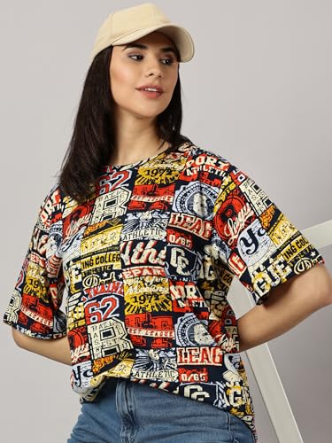 Image of RodZen Oversized Half Sleeves 100% Cotton Round Neck Printed T-Shirt for Womens /Girls
