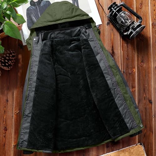 Mens Waterproof Jackets with Detachable Hood Fleece Windproof Rain Jacket Color Blocked Hooded Raincoat Thick Warm Winter Outdoor Sportswear Camping Hiking Ski Jackets Plus Size - Image 5