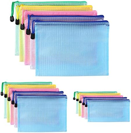 Oderra Torba na dokumenty A4 + A5 + A6, 15 sztuk (po 5 sztuk), kieszeń z zamkiem błyskawicznym na dokumenty, papier, kosmetyki i farby, 5 kolorów, A+4 A+5 A+6