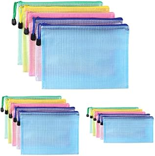 Oderra Torba na dokumenty A4 + A5 + A6, 15 sztuk (po 5 sztuk), kieszeń z zamkiem błyskawicznym na dokumenty, papier, kosmetyki i farby, 5 kolorów, A+4 A+5 A+6