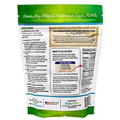 Diabetic Kitchen Sugar Free Brownie Mix - Low Carb Desserts & Sweets Baking Mix - 1 Net Carb Gluten Free Dark Chocolate - 11G Fiber No Artificial Sweeteners Or Sugar Alcohols #TOP1
