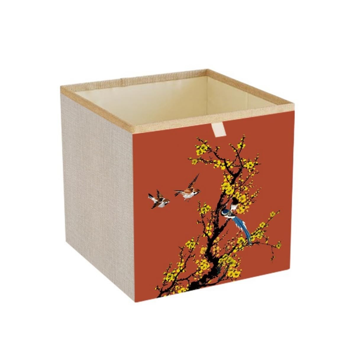 Surwin Collapsible Storage Boxes, Vintage-style Prints Oxford Fabric Storage Cube Unit, Organiser Basket Bin Drawers Containers for Closet Shelf Home Utility Room (Plum Blossom,11x11x11in)