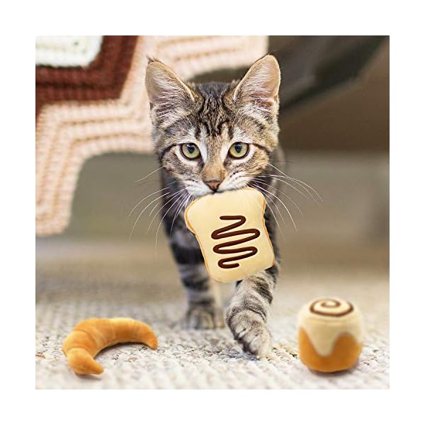 Bread catnip toys kitten interactive toys for cat lover gifts kitty chew bite kick toys supplies baguette croissant pretzel toast bun cinnamon roll plush catmint pet christmas presents set of 6 - image 6