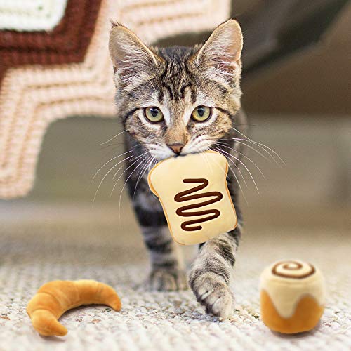 Bread Catnip Toys Kitten Interactive Toys For Cat Lover Gifts Kitty Chew Bite Kick Toys Supplies Baguette Croissant Pretzel Toast Bun Cinnamon Roll Plush Catmint Pet Presents Set Of 6 #TOP4