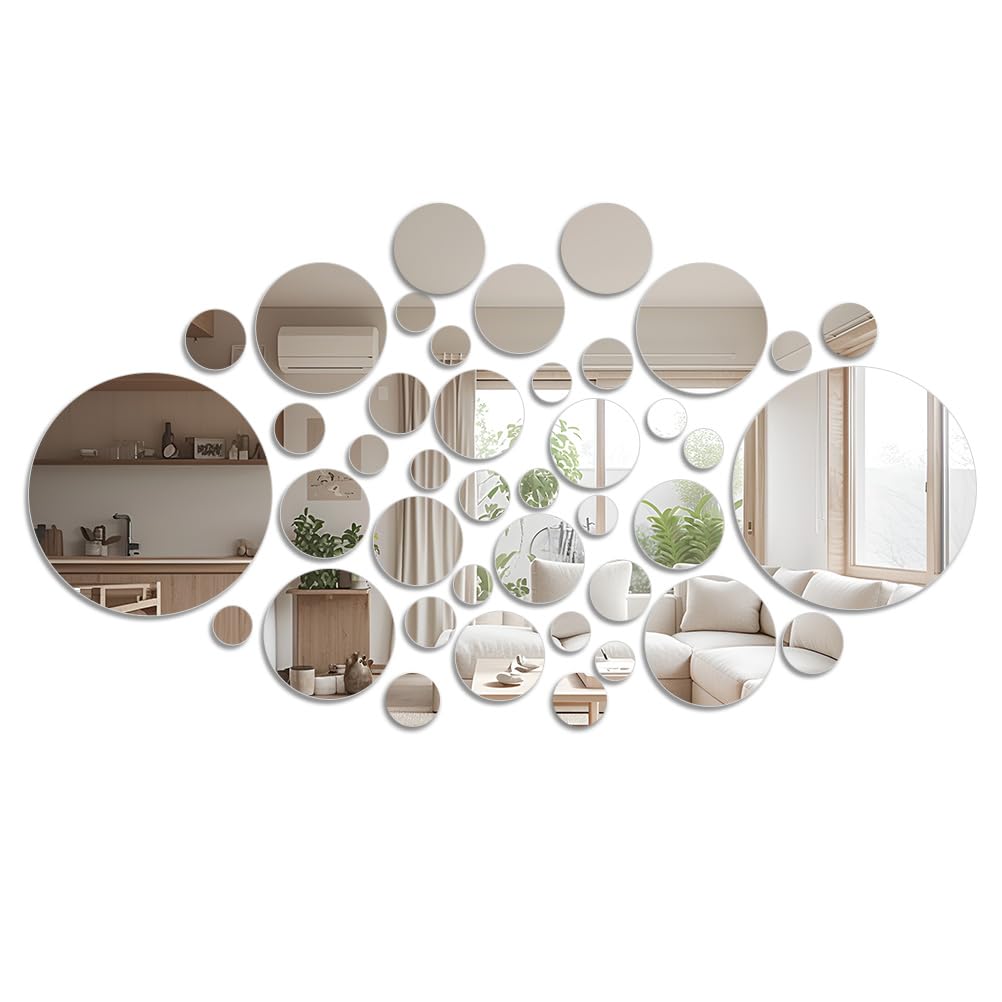 YOPEUC 36 Piezas Espejos Pequeños Decorativos Espejos Redondos Pared, Espejo Pared Adhesivo para DIY Decoración Moderna Pared Sala Cocina, Acrílico Redondo Espejo DIY Pegatinas de Pared
