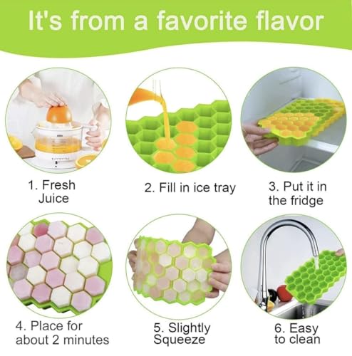 Image of Silicone Ice Cube Trays with Lids Pack Easy-Release Hexagon Ice Maker for Freezer, Reusable Food-Grade Ice Molds for Cocktail Bar, Whiskey, Iced Coffee & Home Kitchen (Green) (3)