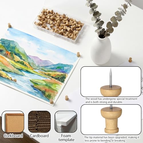 Ptwola 100 Stück Holz Reißzwecken Dekorative Reißzwecken aus Holz Pinnwand-Reißzwecken Zubehör Markierungsnadeln für Fotos Bilder Bastelprojekte Wandkarten Home-Office mit Aufbewahrungsbox