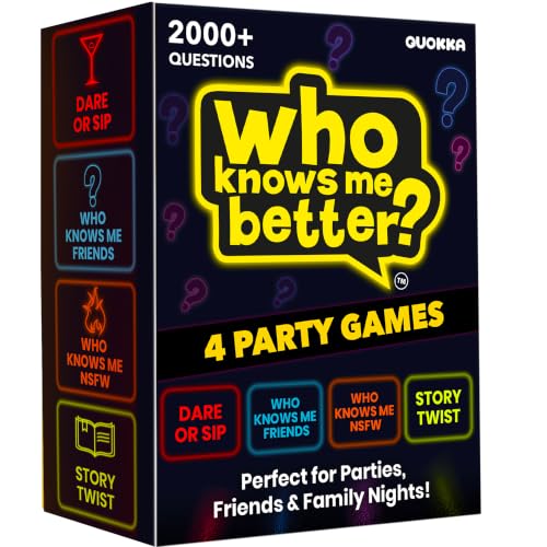 Quokka Party Games Set Who Knows Me Better Collection with 4 Game in 1 Box 2000+ Questions Card Games for Adults and Teens Board Game for Family Night Friends & Couples Ages 15+